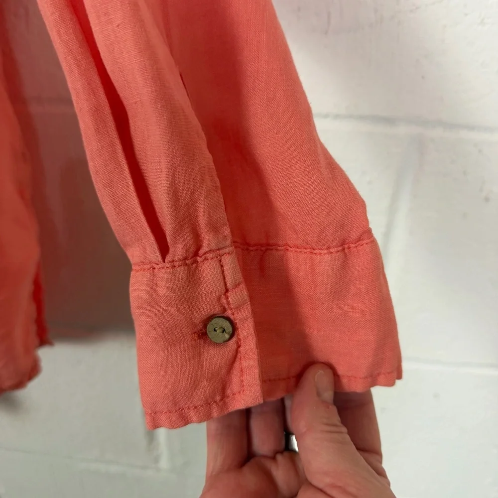 Sigrid Olsen Popover Tunic 100% Linen Roll Tab Sleeves‎ Beach Coastal Earthy 1X - Picture 4 of 15